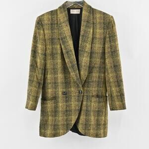 Vtg Blazer Womens Sz 6 Wool Tweed Plaid Double Breasted Long Line Jacket Capsule